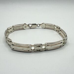 925 Italy Sterling Silver Wide Gate Link Bracelet 7" 16.7g Geometric